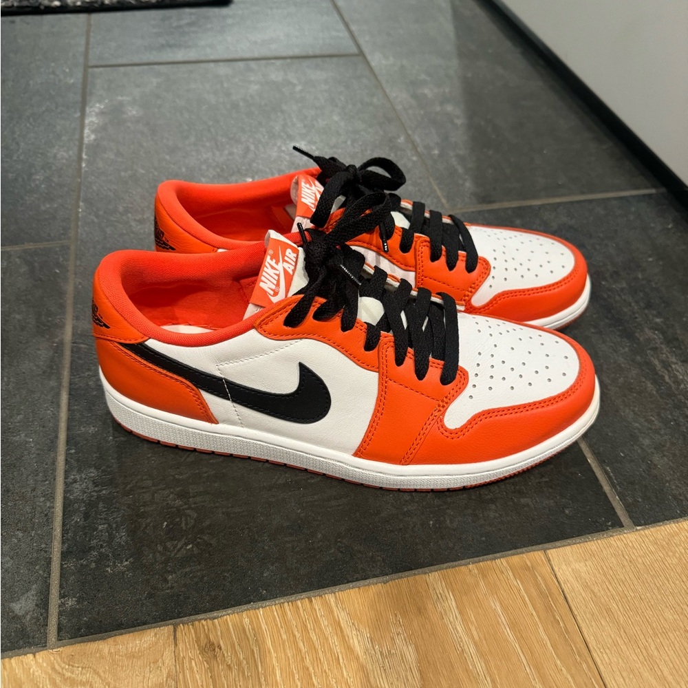 Jordan Orange and White Low-Top Sneakers